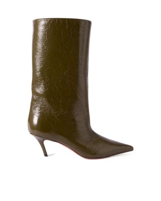 AMINA MUADDI Green Crinkled-Leather Boots
