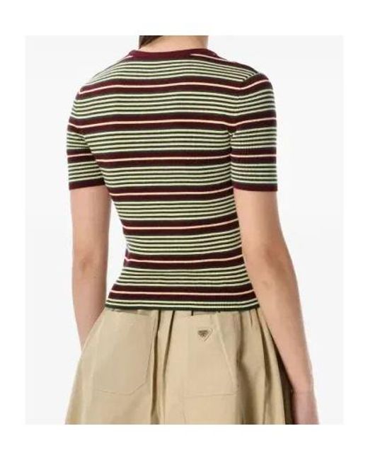 Prada Brown Striped Short-Sleeved Knitted Top