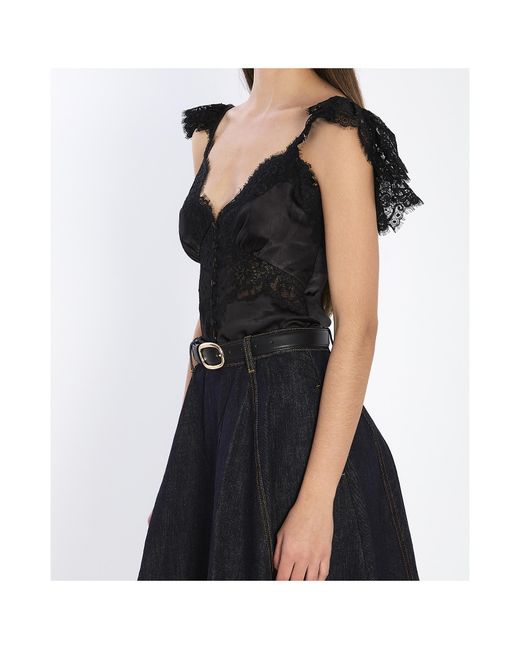 Self-Portrait Black Lace Button Top