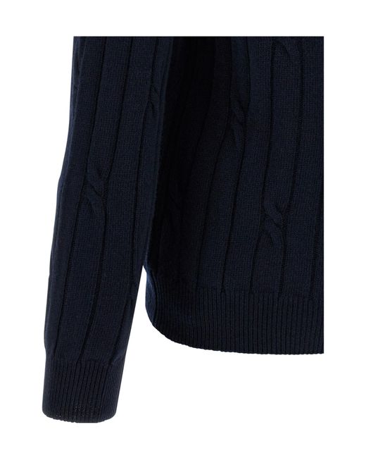 Zanone Blue Cable-Knit Button-Placket Polo Shirt for men