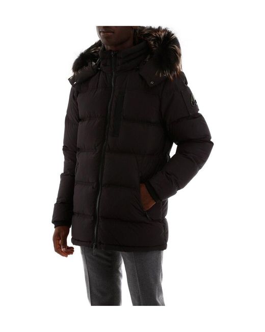 Moose Knuckles Black Southdale Fur Trimmed Hooded Puffer Jacket for men
