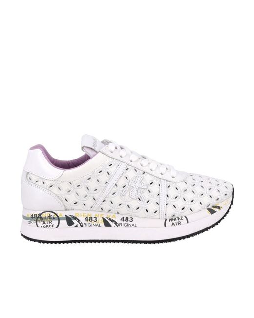 Premiata White Logo Sports Shoes