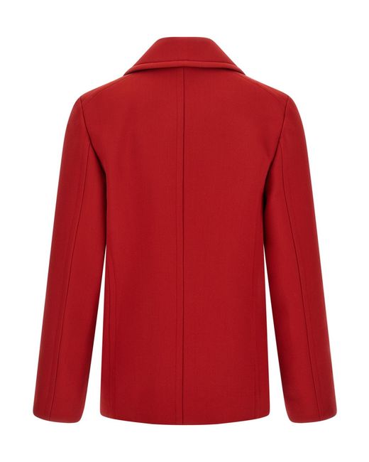 Auralee Red Double-Breasted Wool Casual Jacket