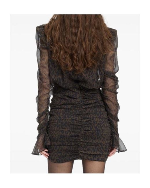 ROTATE BIRGER CHRISTENSEN Black Ruched Leopard Mini Dress