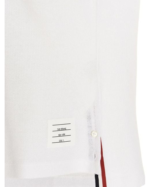 Thom Browne White Logo Patch Striped Polo Shirt for men