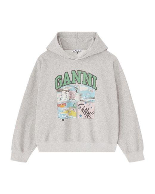 Ganni Gray Bear Comic Graphic Hoodie