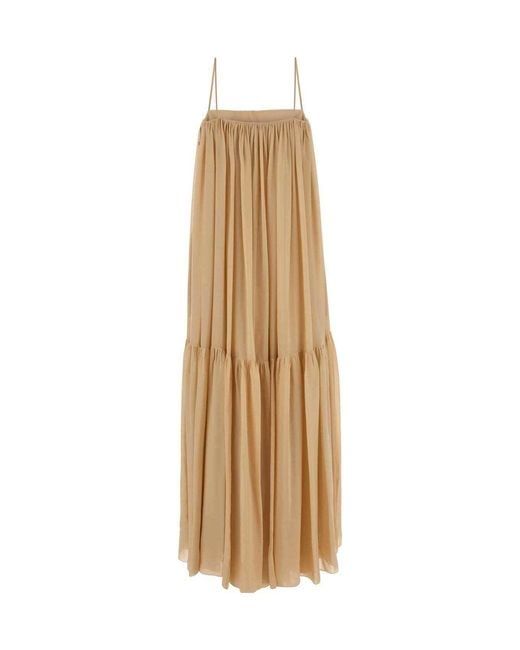 Chloé Natural Chloé Gathered Spaghetti-Strap Maxi Dress