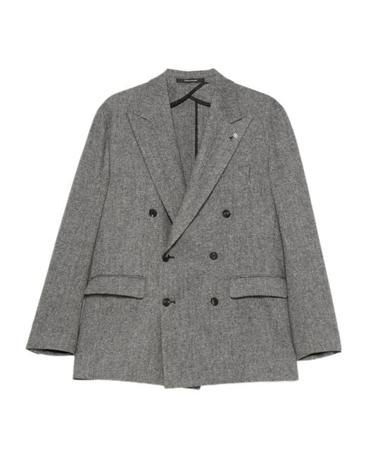 Tagliatore Gray Herringbone Double-Breasted Blazer for men