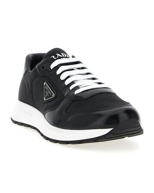 Prada Black Logo Plaque Low-Top Sneakers for men