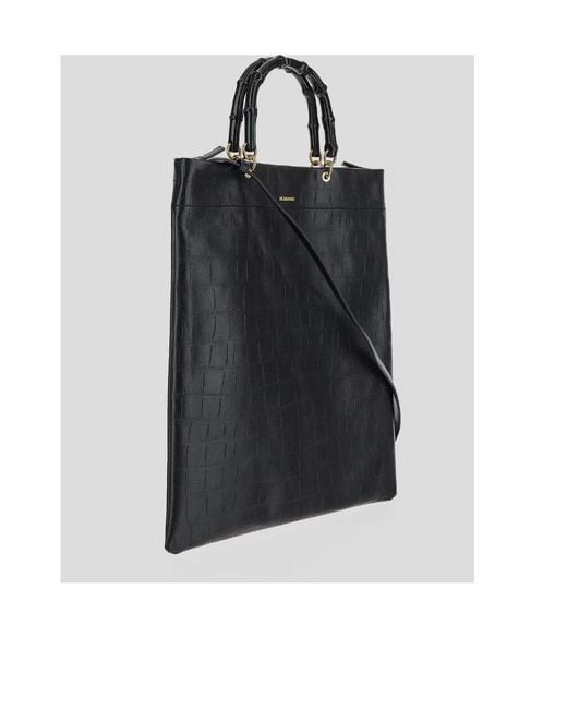 Jil Sander Black Embossed Top Handle Bag