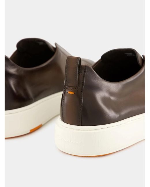Santoni Brown Round Toe Slip-On Sneakers for men