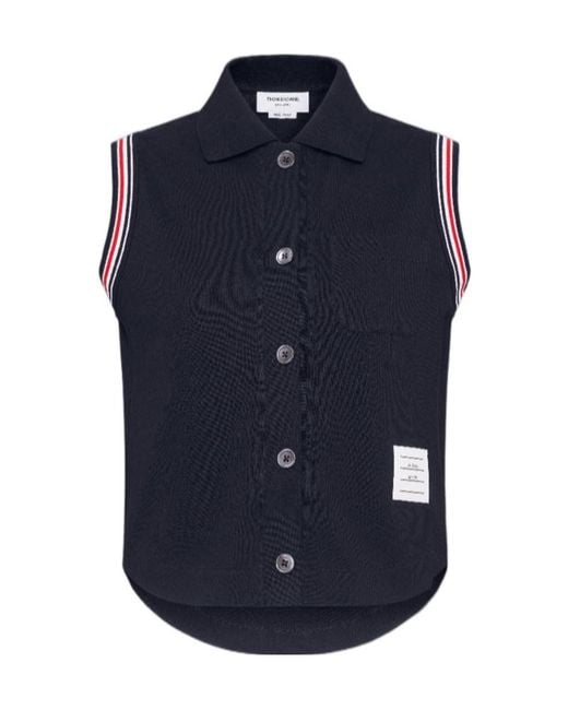 Thom Browne Blue Striped Sleeveless Buttoned Shirt
