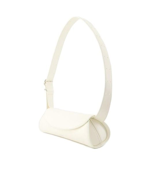 Jil Sander White Cannolo Logo Stamped Small Shoulder Bag