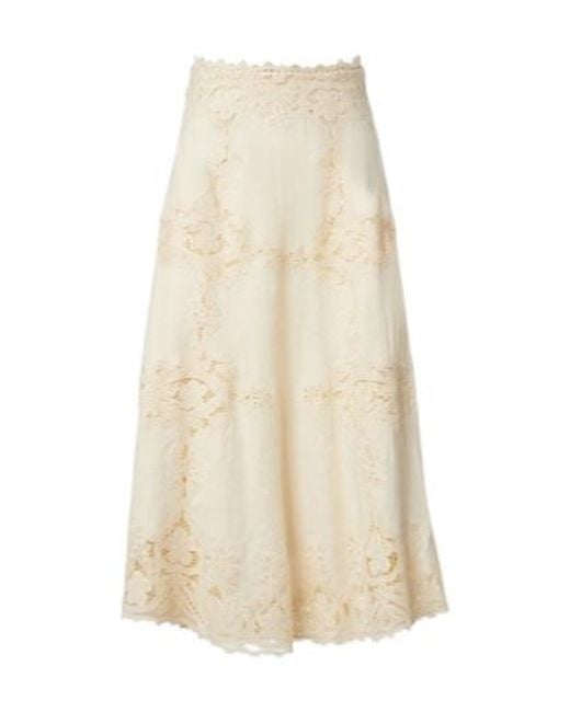Ulla Johnson Natural Fleur Crochet-Trimmed Linen Midi Skirt