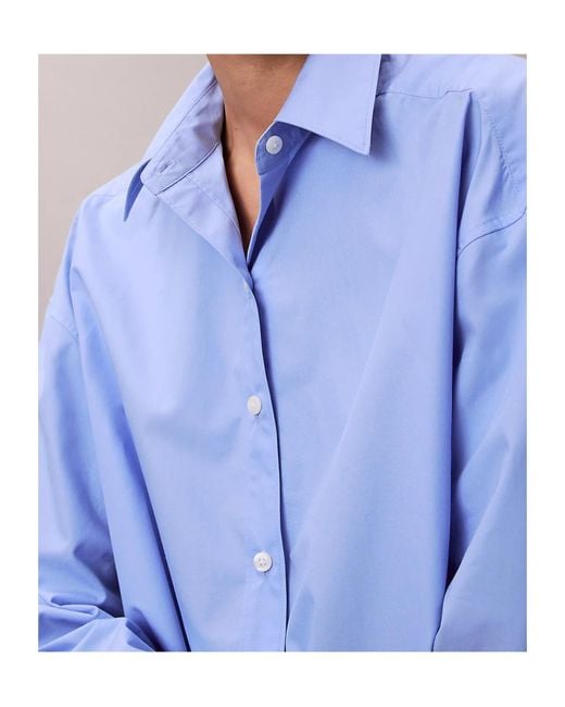Calvin Klein Blue Cropped Button-Up Shirt