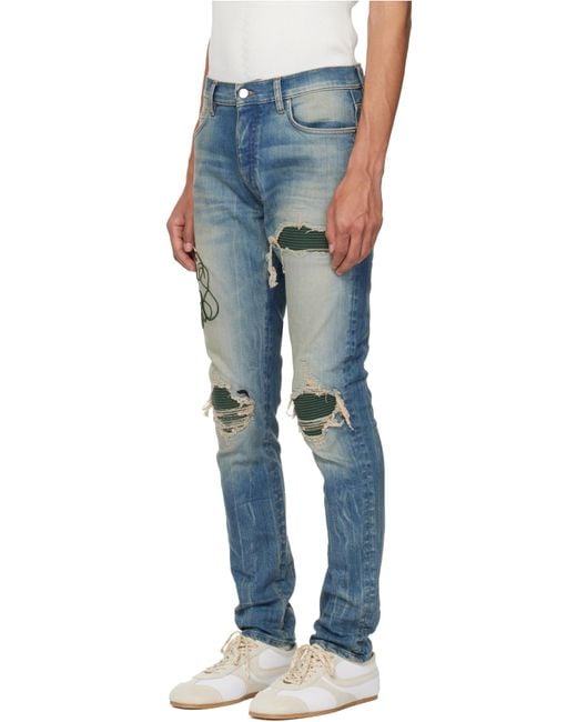 Amiri Blue Distressed Straight Leg Jeans for men