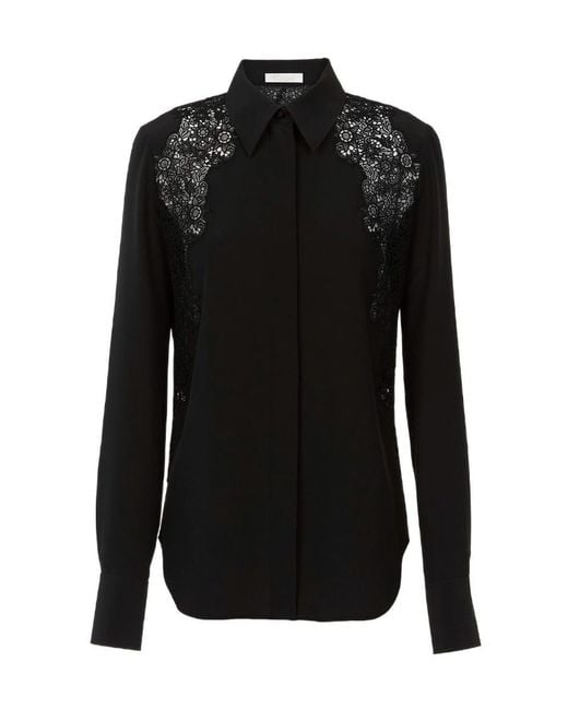 Chloé Black Lace-Panelled Shirt