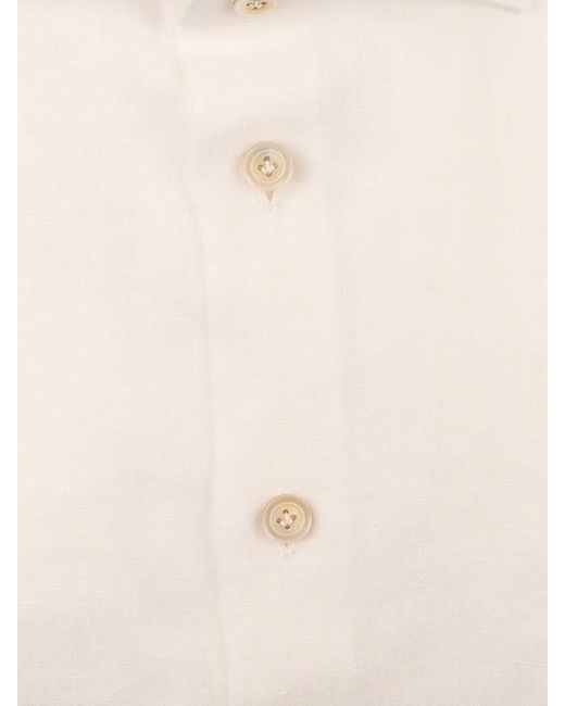 Kiton White Turn-Down Collar Shirt for men