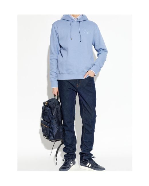 Etro Blue Pegaso Embroidered Drawstring Hoodie for men