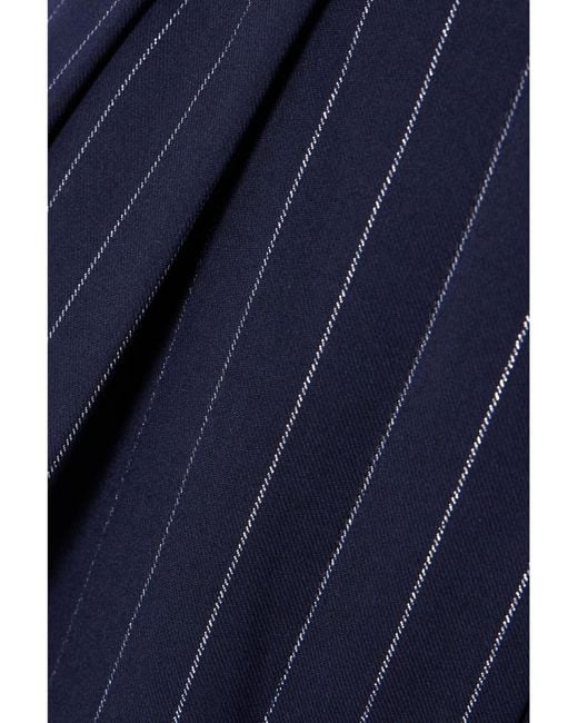 Alex Perry Blue Pleated Metallic Pinstripe Twill Wide-Leg Trousers