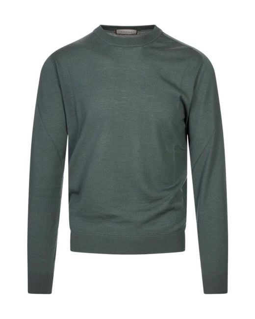Canali Green Long-Sleeve Knit Top for men