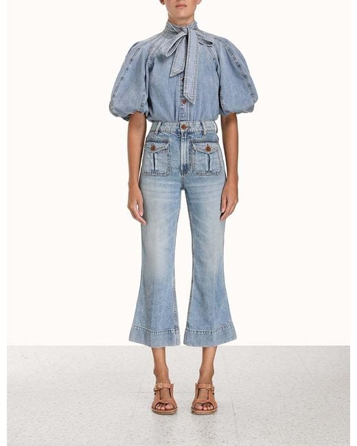 Zimmermann Blue Cropped Flared Jeans