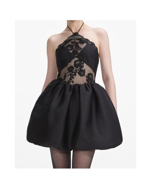 Self-Portrait Black Lace Patterned Mini Dress