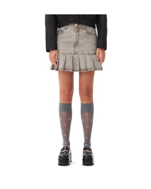 Ganni Gray Future Denim Pleated Mini Skirt