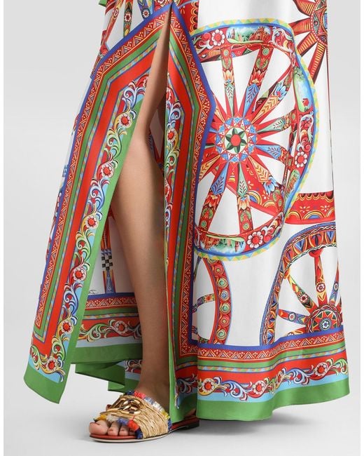 Dolce & Gabbana Red Carretto-Print Twill Kaftan Dress