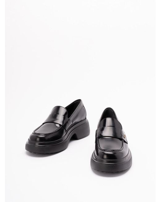 Tod's Black Logo Plaque Slip-On Loafers