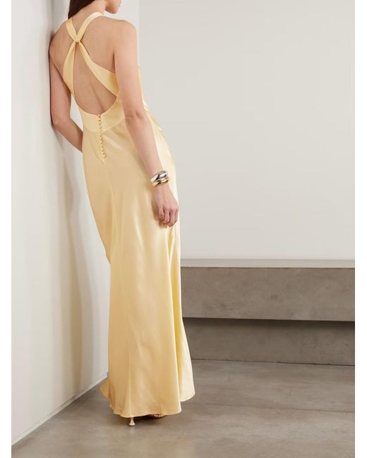 Rixo Metallic Losanna Satin Halterneck Maxi Dress