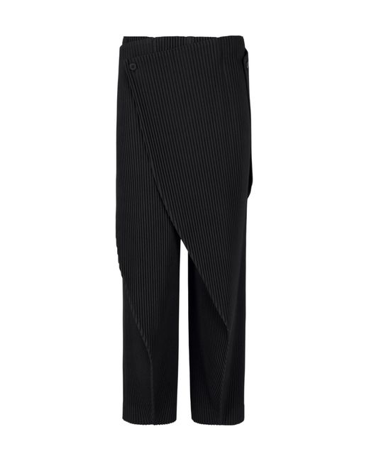 Homme Plissé Issey Miyake Black Pleated Drop-Crotch Trousers for men