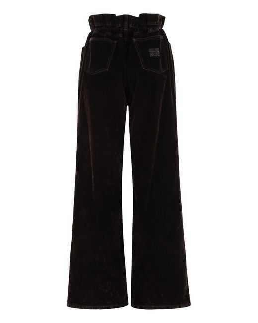 Miu Miu Black Wide-Leg Velvet Pants