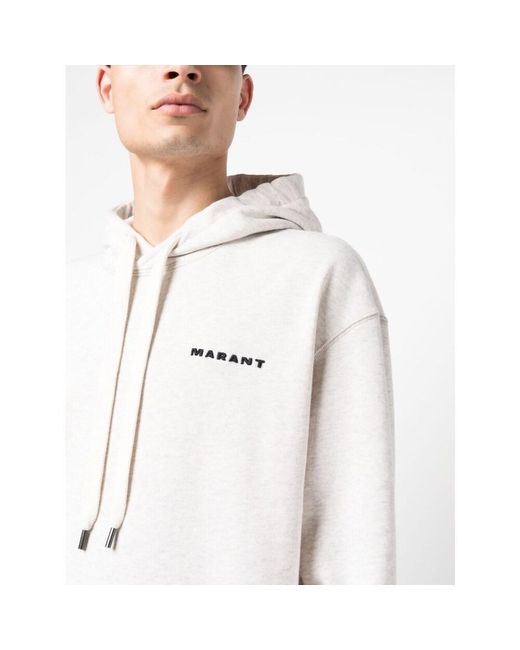 Isabel Marant White Logo Embroidered Drawstring Hoodie for men