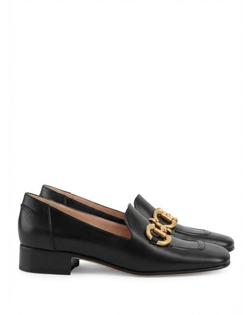 Gucci Black Horsebit-Detail Square-Toe Loafers