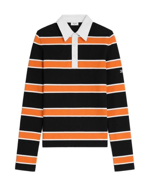 Céline Black Striped Cotton Jersey Polo for men