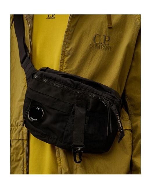 C P Company Black Nylon B Lens Waistbag for men