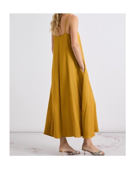 Marella Yellow Linen-Blend Gabardine Slip Dress
