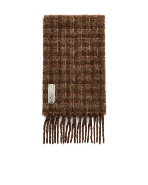 Our Legacy Brown Checked Fringed Scarf for men