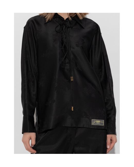 Ganni Black Floral Jacquard Top