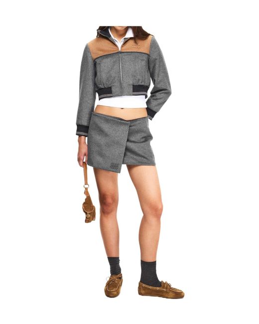 Miu Miu Gray Cropped Zip-Up Jacket