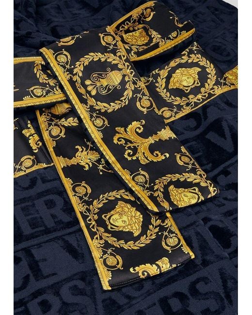 Versace Blue Barocco-Panel Logo Devoré Robe