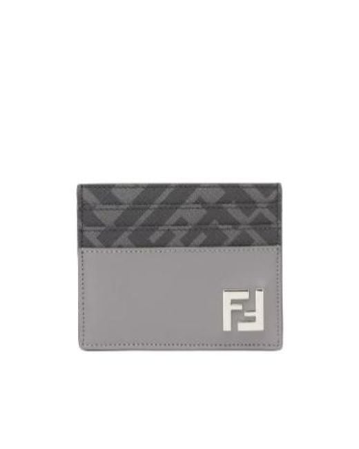 Fendi Gray Ff Squared Card Holder for men