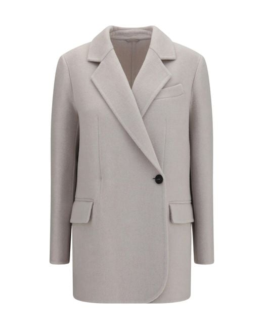 Brunello Cucinelli Gray Single-Breasted Notched-Lapels Jacket