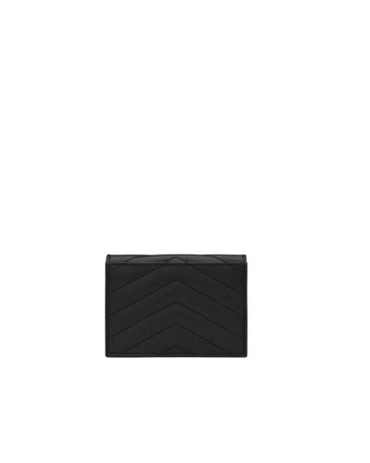Saint Laurent Black Cassandre Matelassé Logo Plaque Cardholder
