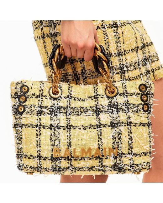 Balmain Metallic Checkered Tweed Handbag for men