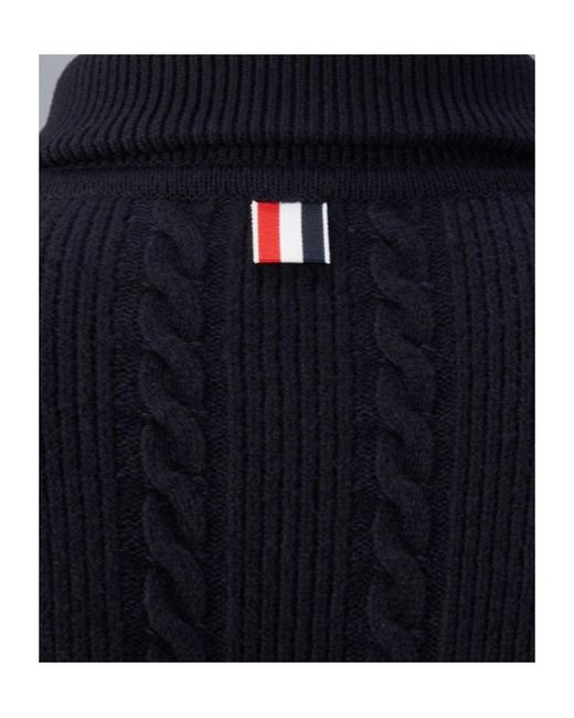 Thom Browne Blue Bar Stripe Cable-Knit Bomber Jacket for men