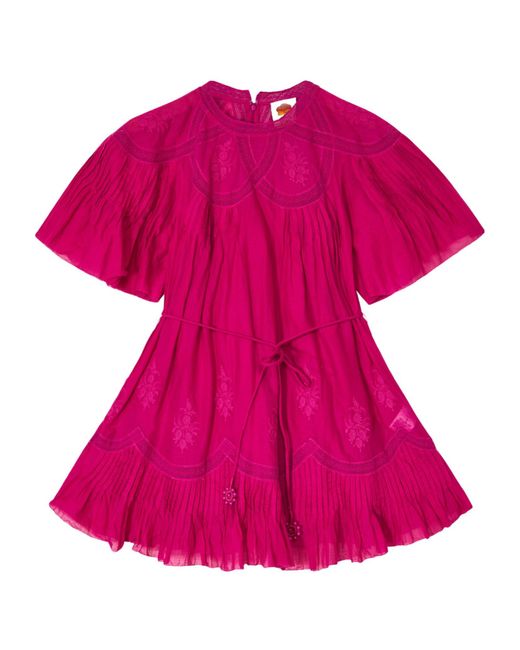 Farm Rio Purple Pleated Short-Sleeve Mini Dress