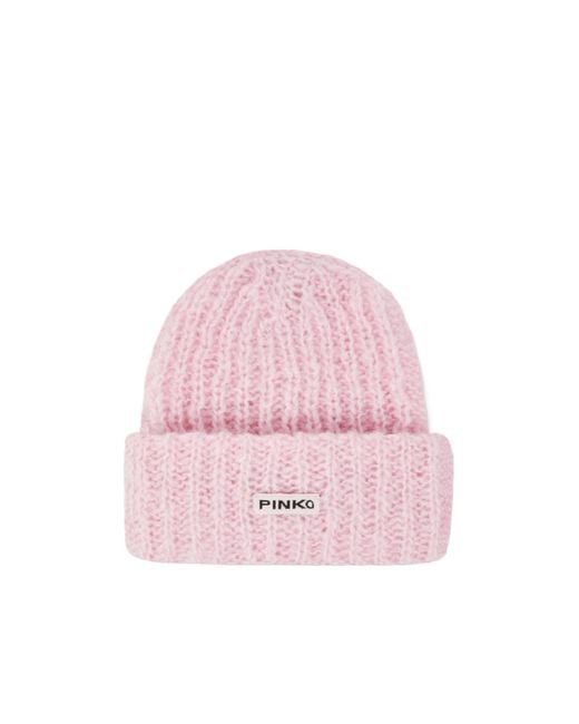 Pinko Pink Logo Patch Turn-Up Beanie