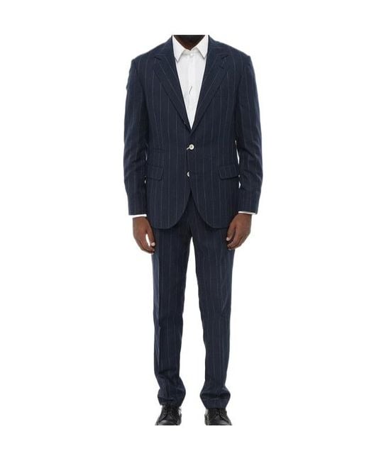 Brunello Cucinelli Blue Lapel Long-Sleeve Suit for men